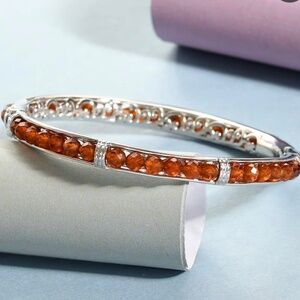 New 23.75 ctw Hessonite Garnet Bangle Bracelet 6.5 Inch, with Latch